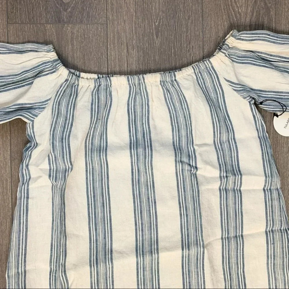 Revolve Tularosa Sara Mini Dress Chambray Striped Off The Shoulder Linen - Picture 4 of 16